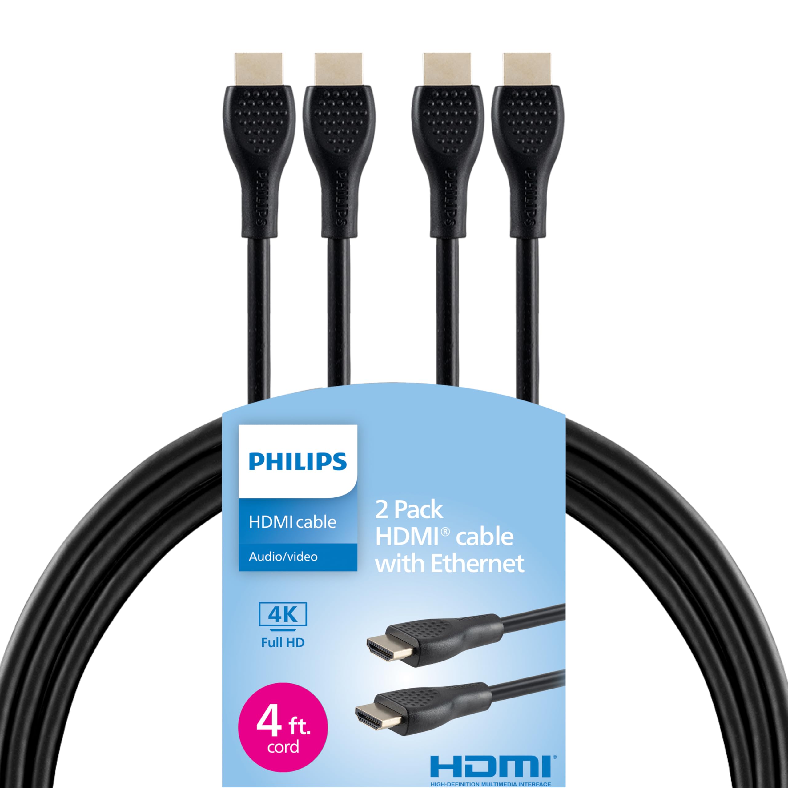 4K Ultra HD HDR対応 フィリップス Amazon.com: Philips 4K HDMI Cable 2 Pack,4 Ft Cord, 4K@120Hz, Data